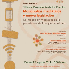 Invitación a la Mesa Redonda: Monopolios Mediáticos y nueva legislación, 29 de agosto, CU